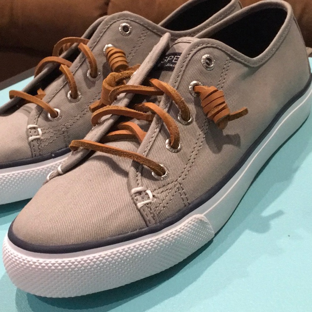 Sperry Topsider Grey with Cognac Leather Lace